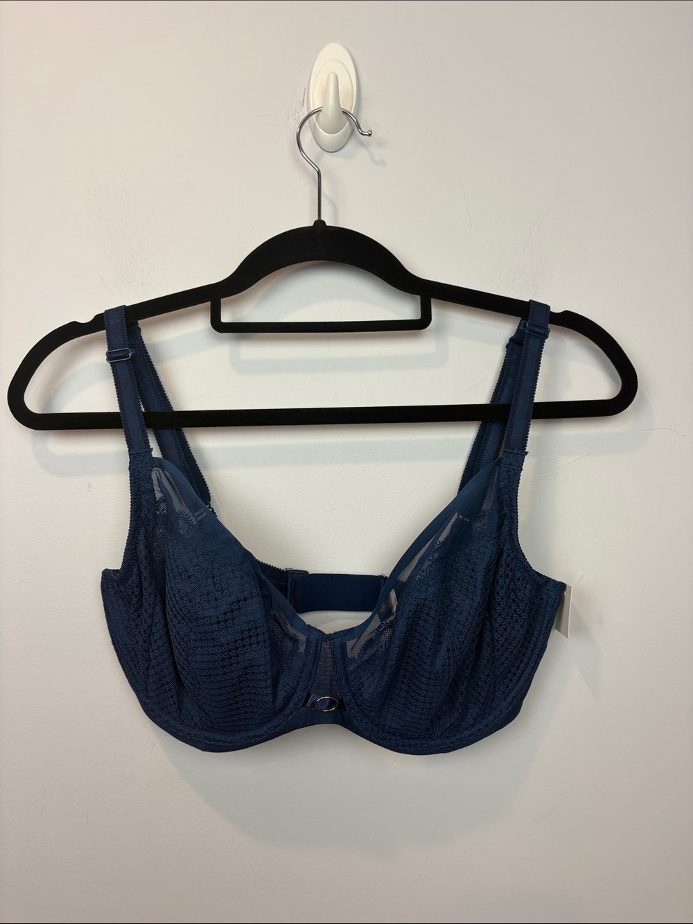 Chantelle 30G Navy Lace Underwire Bra with Mesh Panels